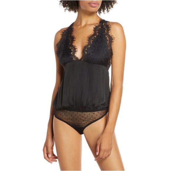 Free People Melrose Bodysuit Open Back Lace Plunge - Picture 1 of 9